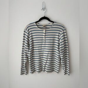 L.L.Bean Blue Breton Stripe Cotton Henley Top Women’s Medium Nautical Shirt